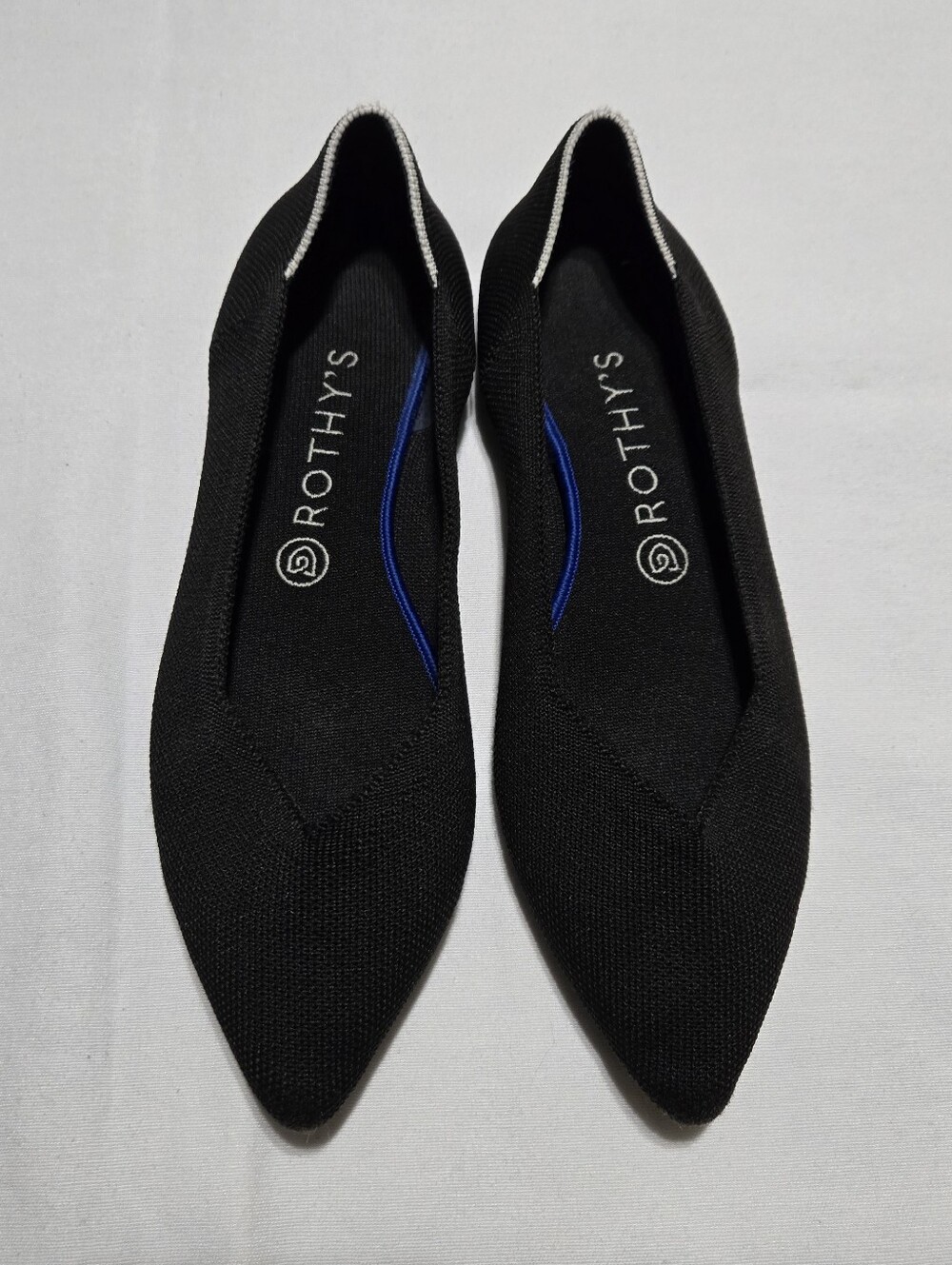 Rothy's Women's The Point Retired Black With White Halo Flats sz 9.5